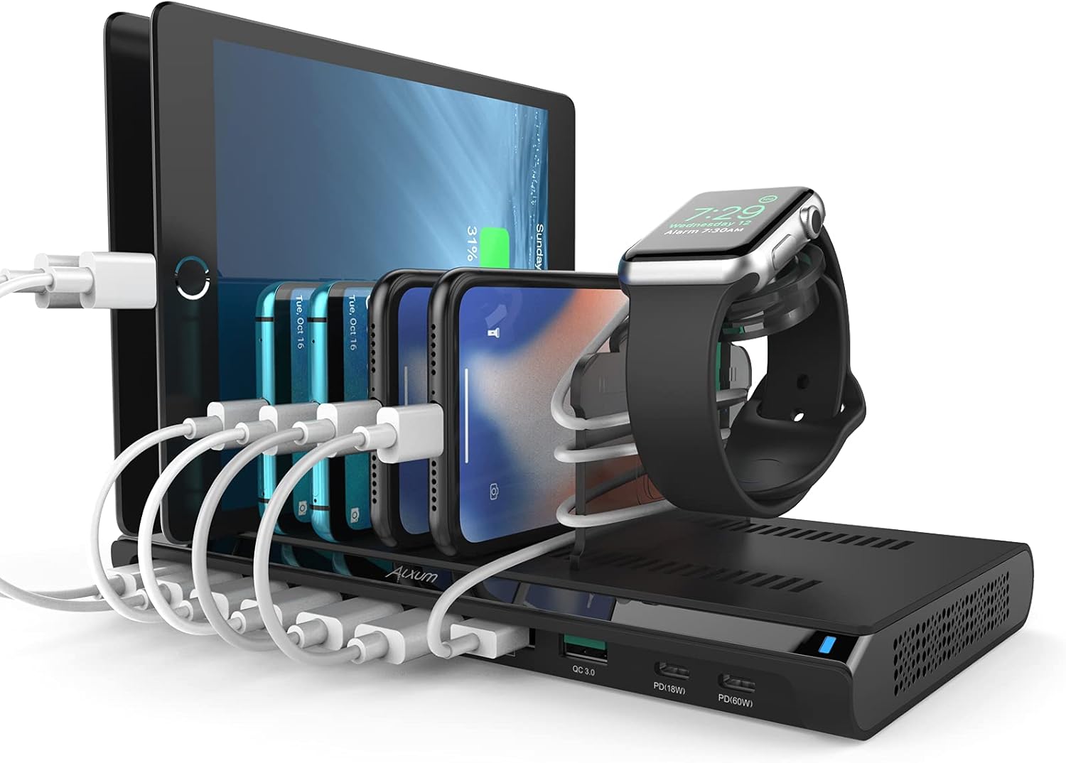 Black USB Charging Station 10 Port with 2 QC 3.0, Detachable Dividers, Pack of 2 K170