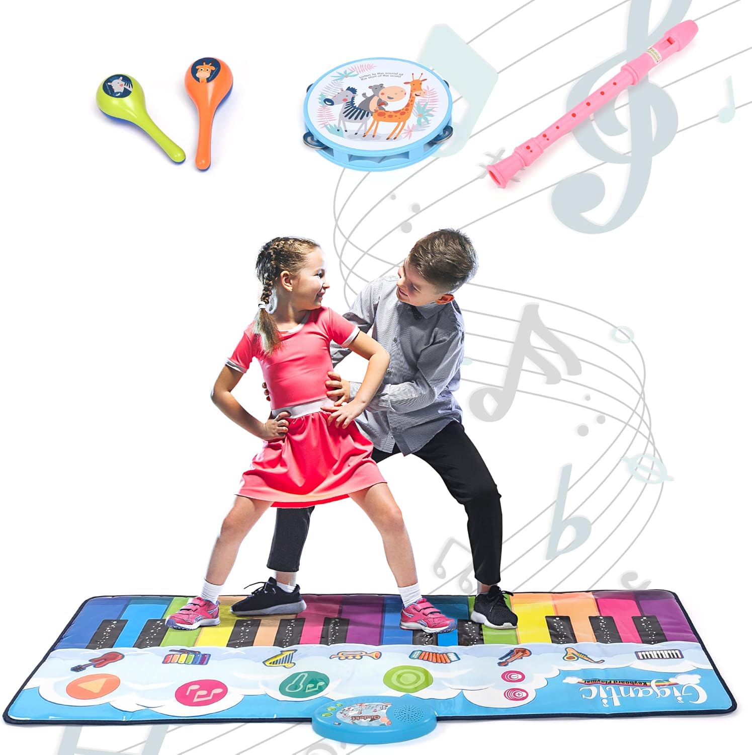 Floor Piano Mat – 24 Keys, 8 Inbuilt Sounds, with 2 Maracas, Tambourine, and Flute S10342