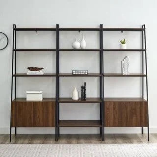 3 Piece Ladder Shelf Storage Wall Dark Walnut C3321