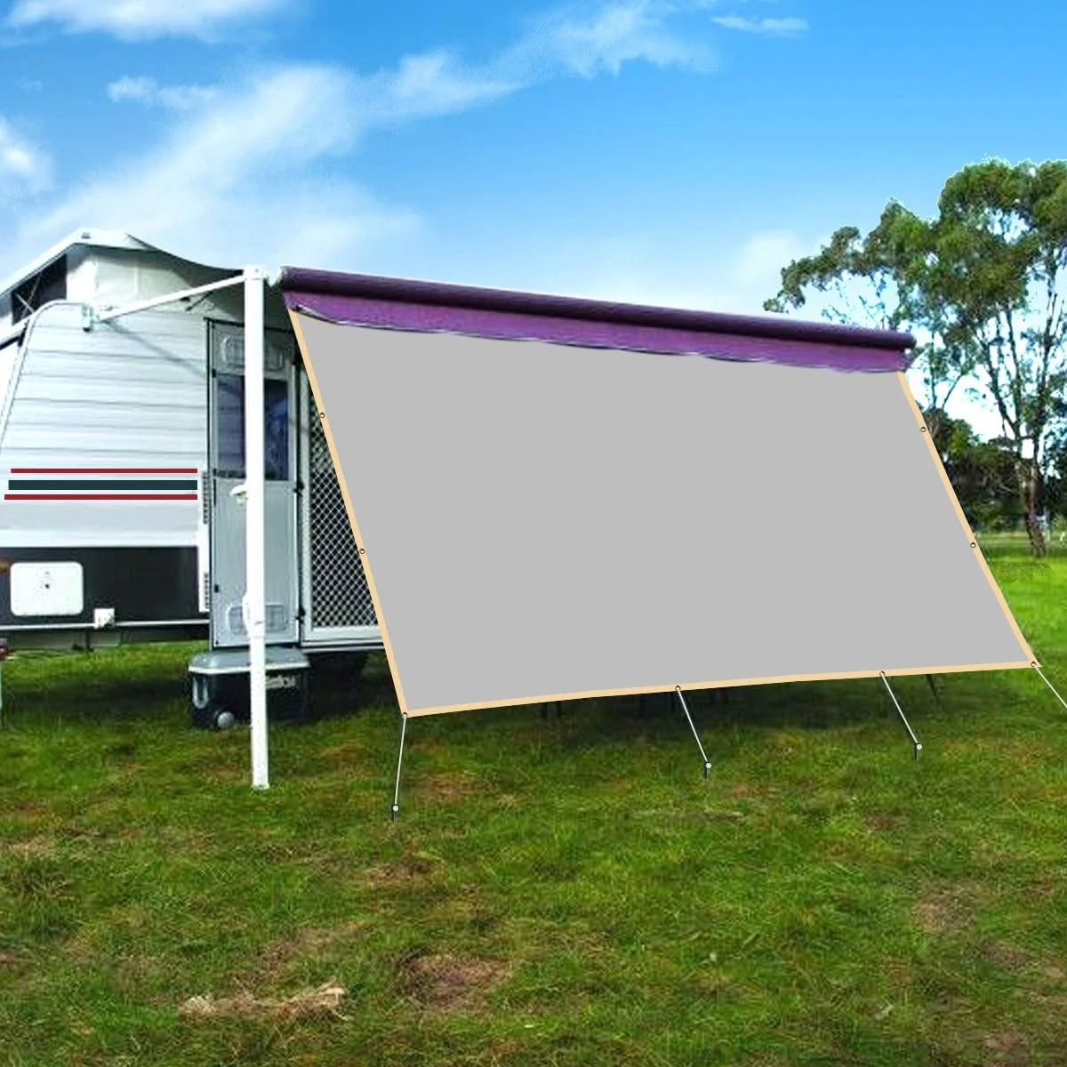 Grey RV Awning Privacy Screen Shade Panel Kit 10 x 12ft U732792