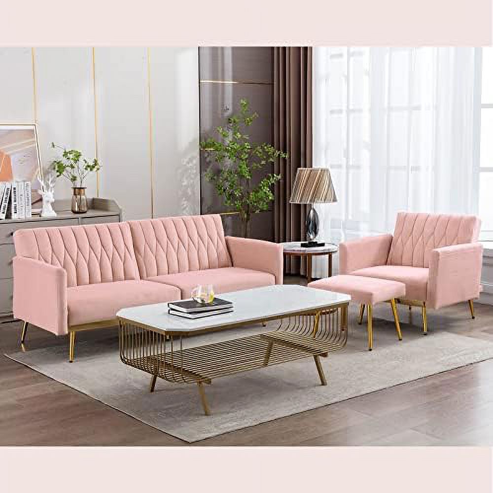 Black Velvet Single Sofa Chair with Ottoman N3554