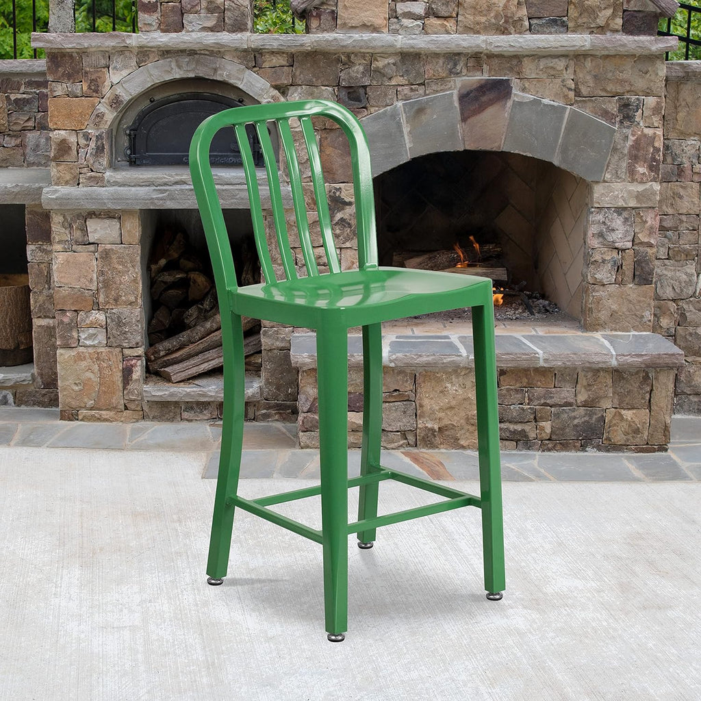 Silver Metal Indoor-Outdoor Counter Height Stool H603
