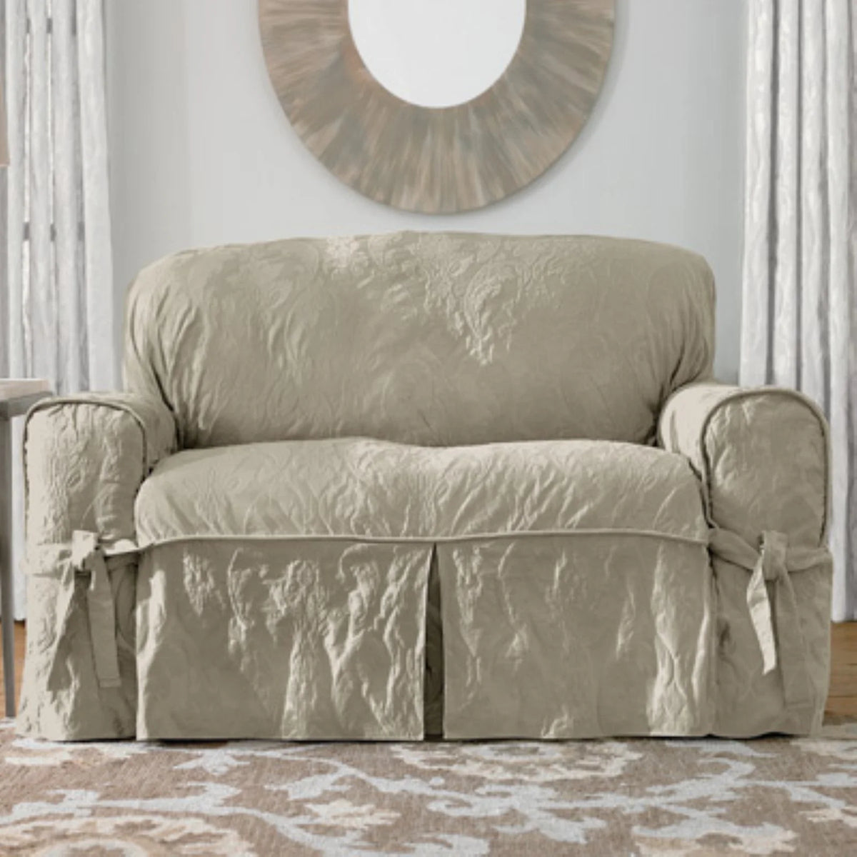 Matelasse Damask Loveseat Cover I183395