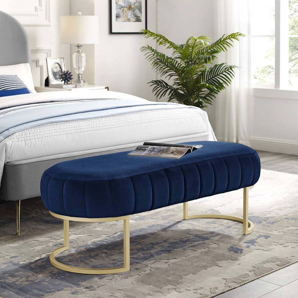 Navy/Gold Velvet Bench C4196