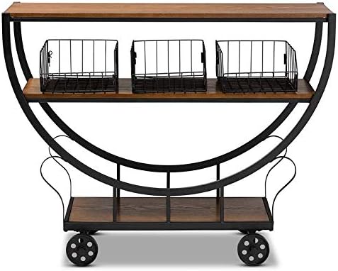 Brown Finished Wood and Black Finished Metal Console Cart O3508