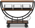 Brown Finished Wood and Black Finished Metal Console Cart O3508