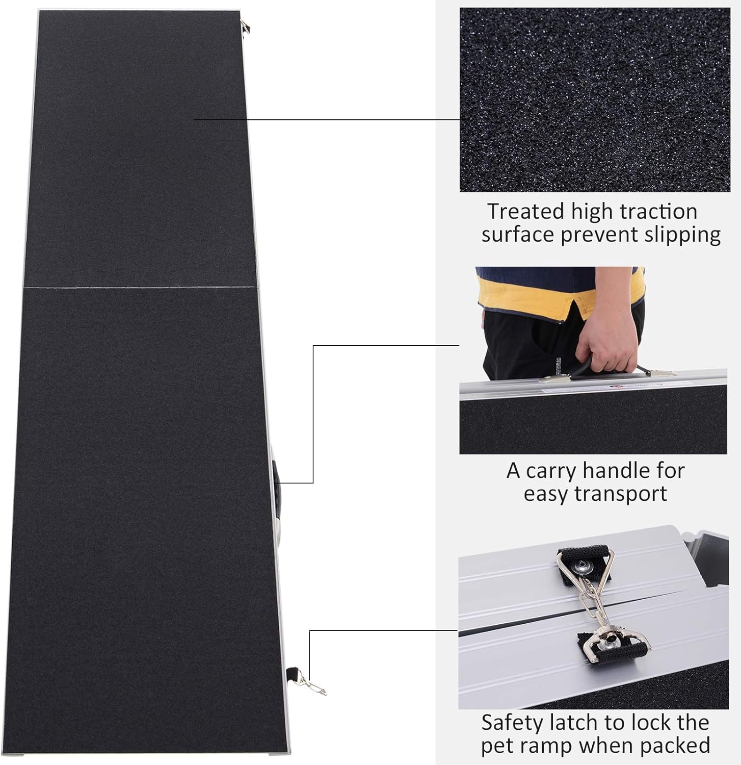 96" Portable Bi-Fold Pet Ramp with Safety Lock & Carry Handle N802