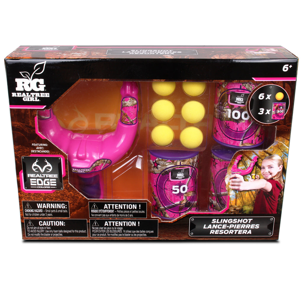 Pink Toy Slingshot Set with 6 Foam Balls & 3 Can Targets J702