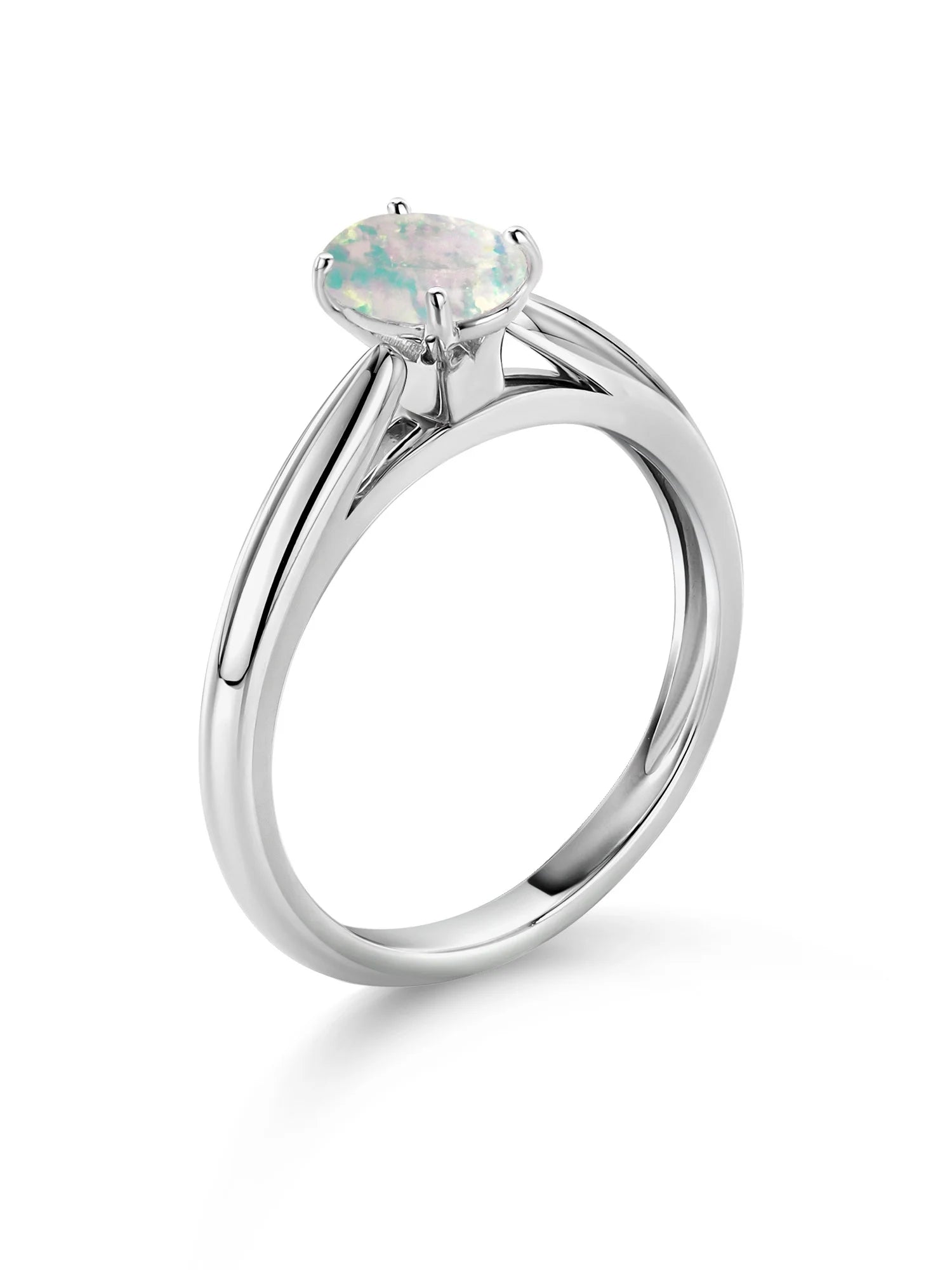 10K White Gold White Simulated Opal Solitaire Engagement Ring I202