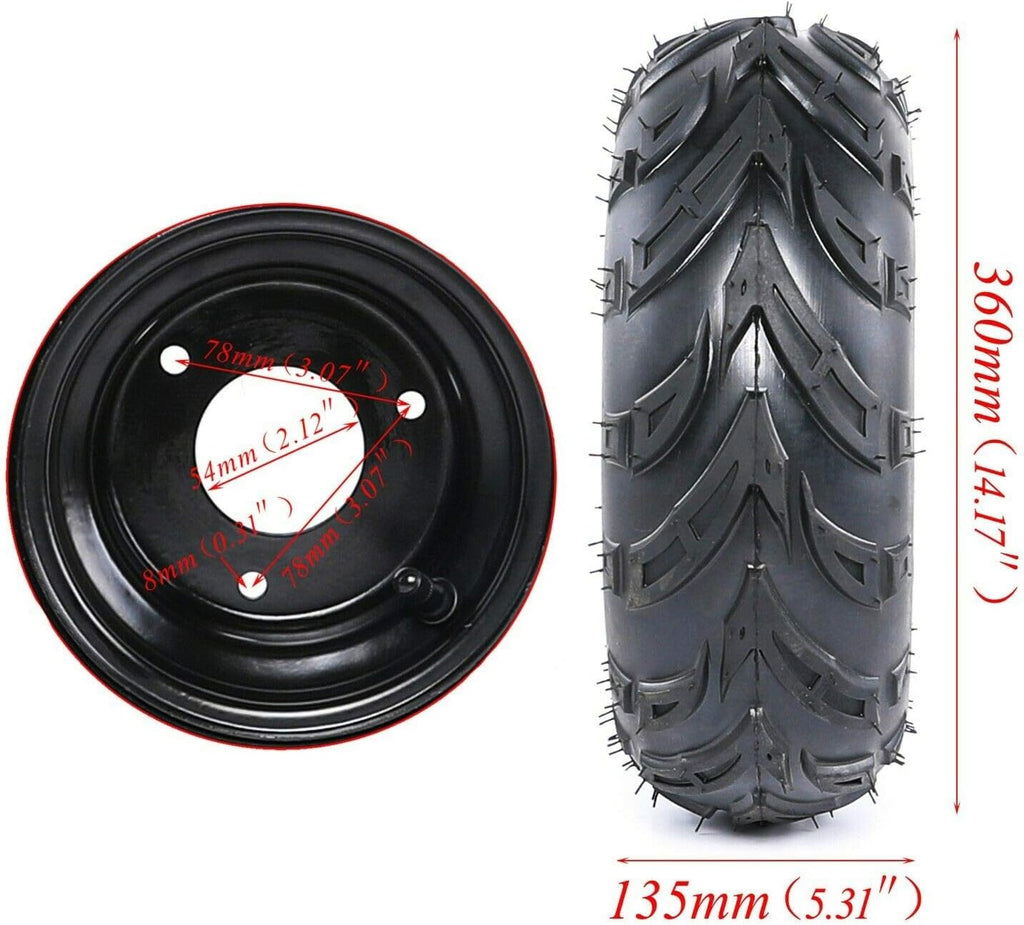 145/70-6 Tire with Rim Wheel for ATV Go Kart UTV Quad, Black Hub Y544123