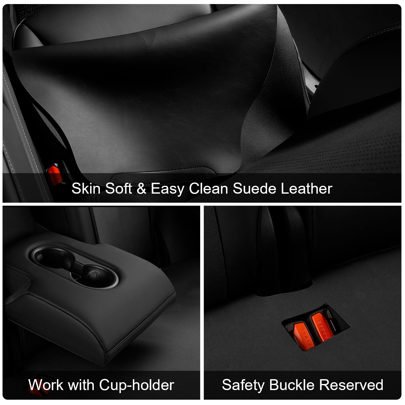 Black Suede Leather Seat Cover Cushion Protectors W322385