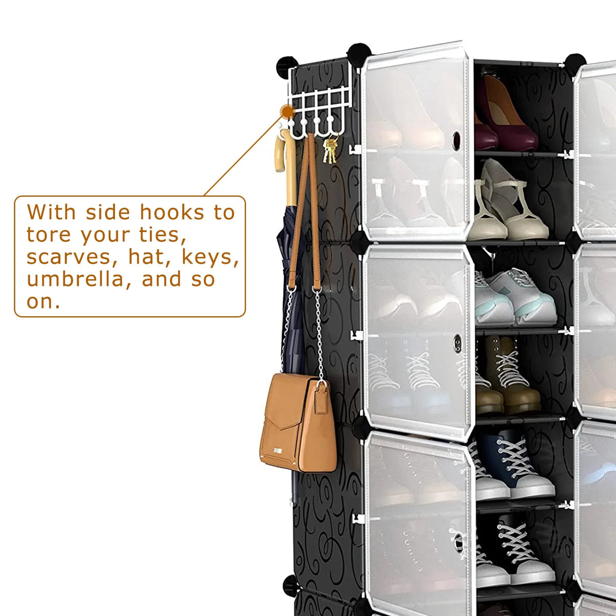 Black 8 Tier Shoe Storage Cabinet F428