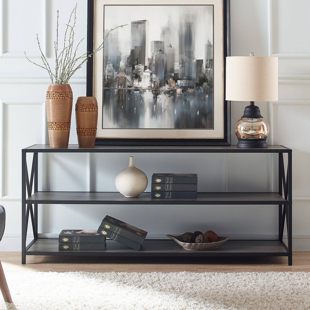 X-Frame 60x22 Wide 2 Shelf Laminate Shelving Unit Slate Gray / Black Y694
