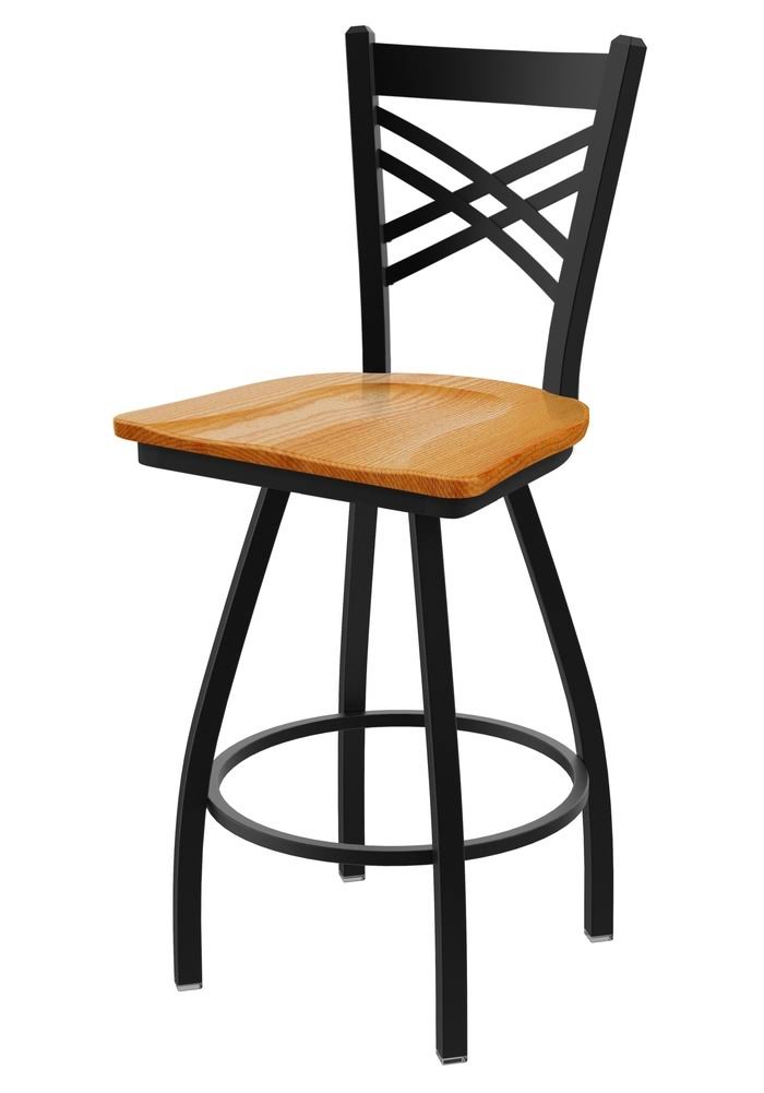 Black Wrinkle Swivel Stool with Medium Oak Seat U85623