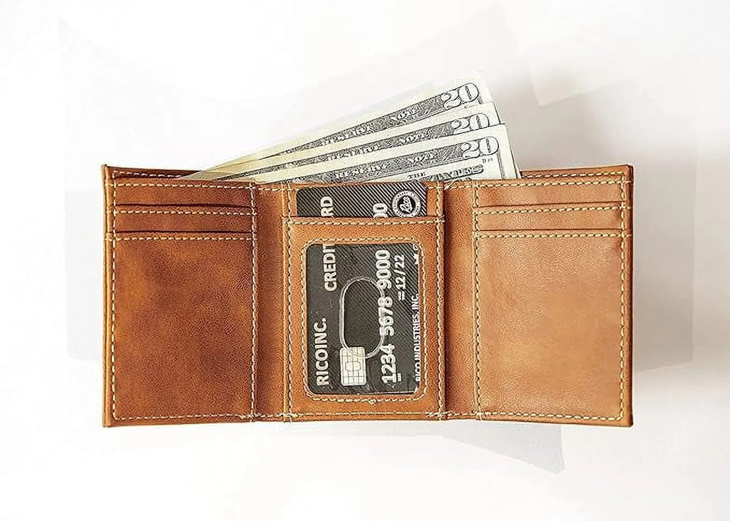 Brown Trifold Wallet with Clear ID Window F2468