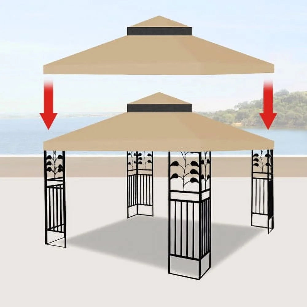 10x10 Ft Double Tiered Gazebo Replacement Canopy O828