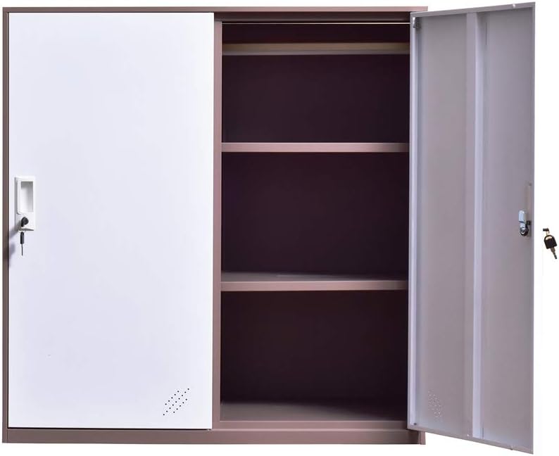 White Metal Storage Cabinet with Lock and Doors N2243