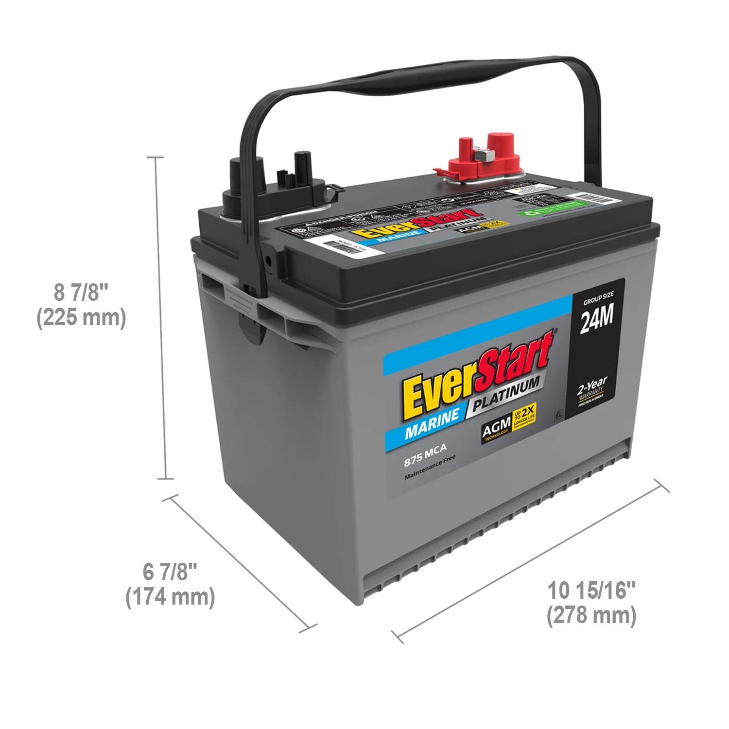 AGM Marine and RV Deep Cycle Battery Group Size 24M, 12 Volt 875 MCA Y173