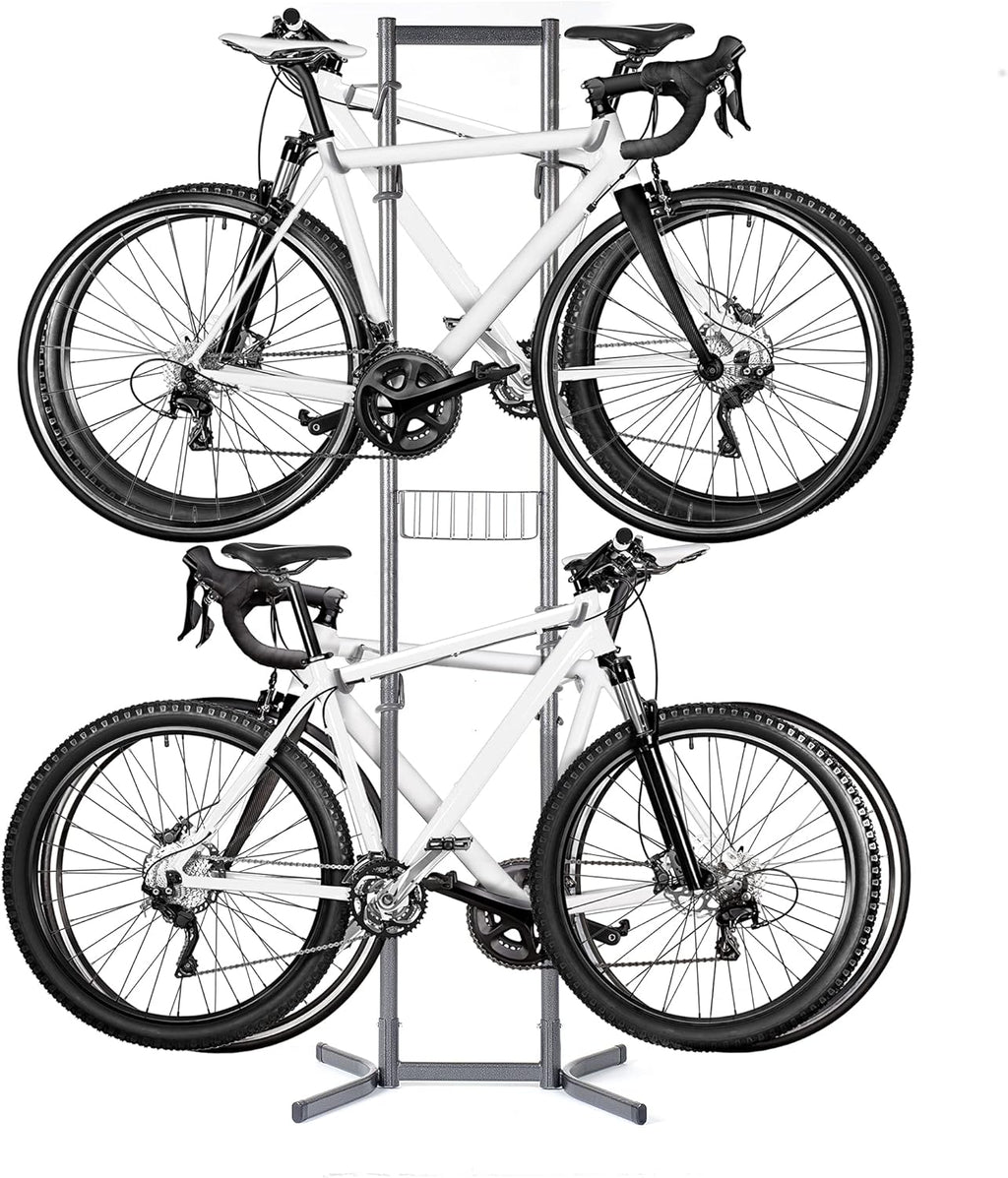4 Bike Rack Garage - Bike Storage Rack with Basket - Vertical Bike Rack - Freestanding Wall Bike Rack Holds Up to 160 lbs B253917