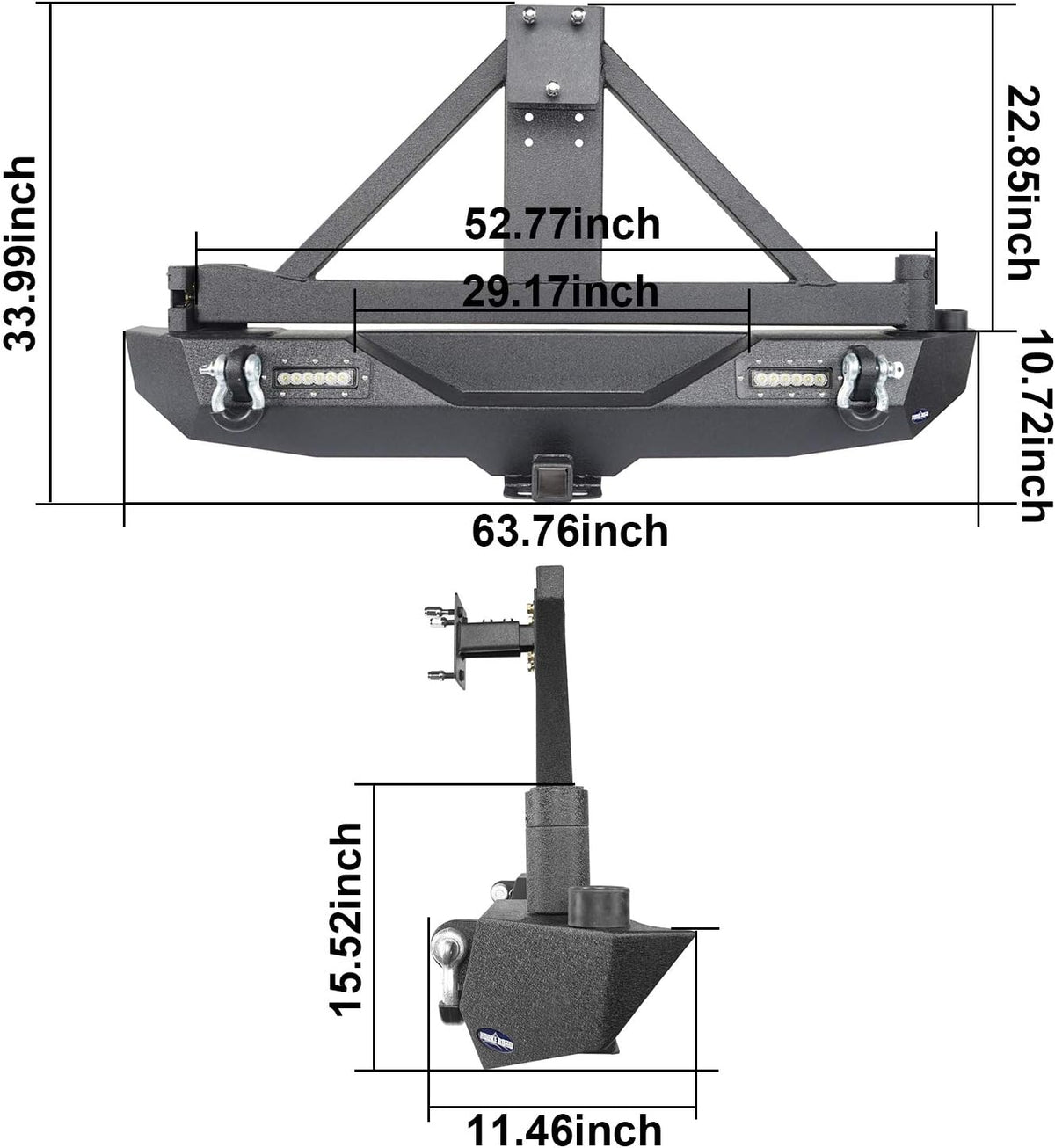 Solid Steel Rear Bumper with Spare Tire Carrier & LED Floodlights A916309