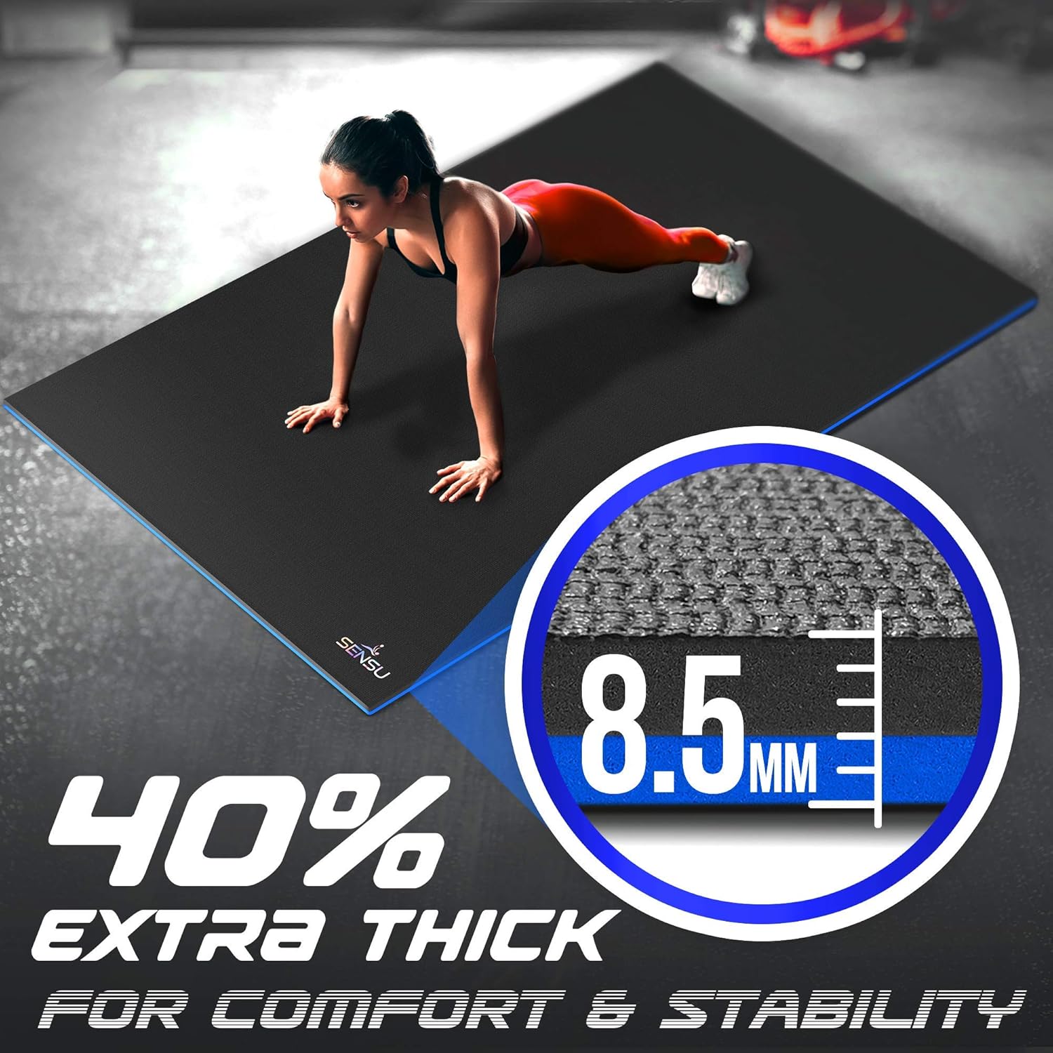 Large Exercise Mat 6’ x 4’ x 8.5mm Extra Thick Non-Slip Workout Mat H318