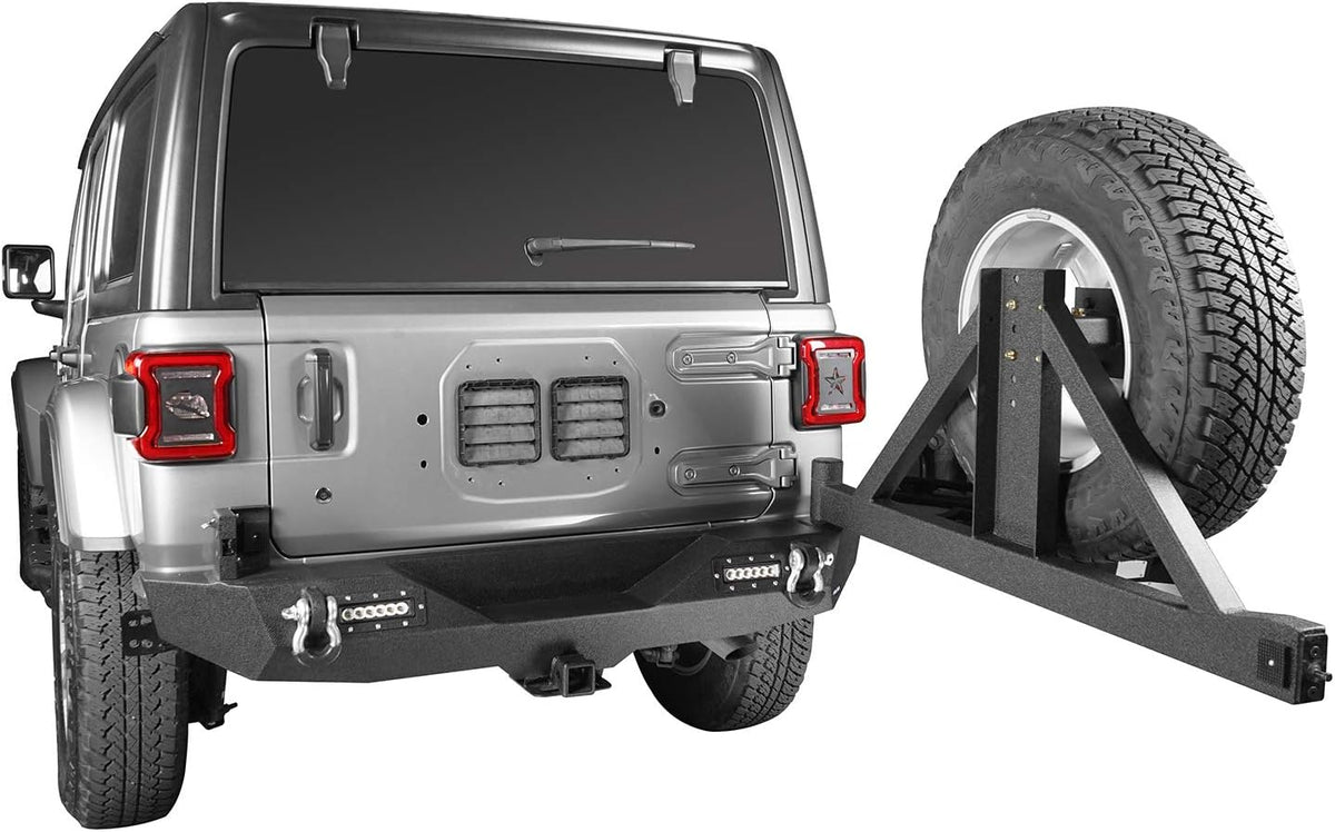Solid Steel Rear Bumper with Spare Tire Carrier & LED Floodlights A916309
