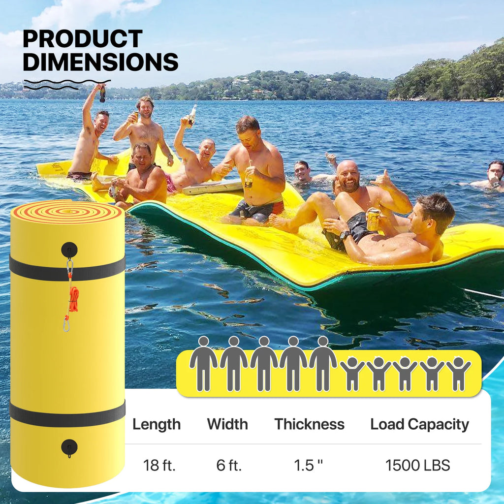 18x6FT 3-Layer Tear-Resistant XPE Foam Water Floating Pad, Yellow M225753