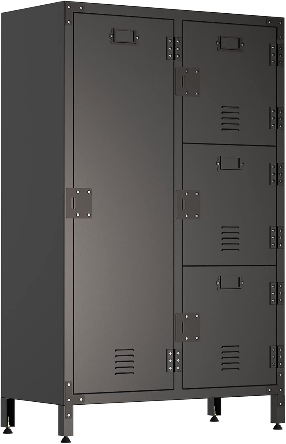 4 Door Black Steel Storage Cabinet with Vented Lockable Magnetic Doors J61118