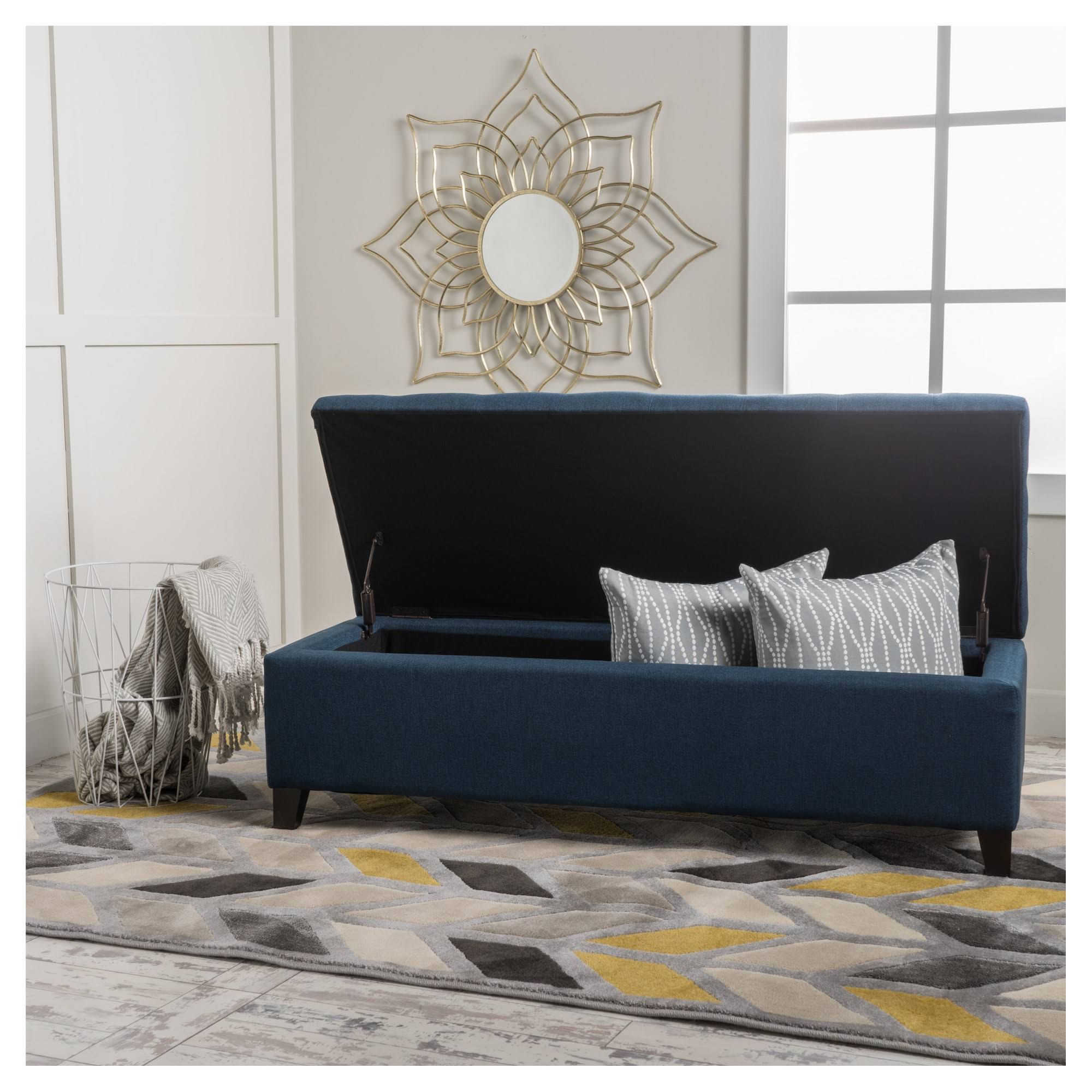 Dark Blue Fabric Storage Ottoman U98840