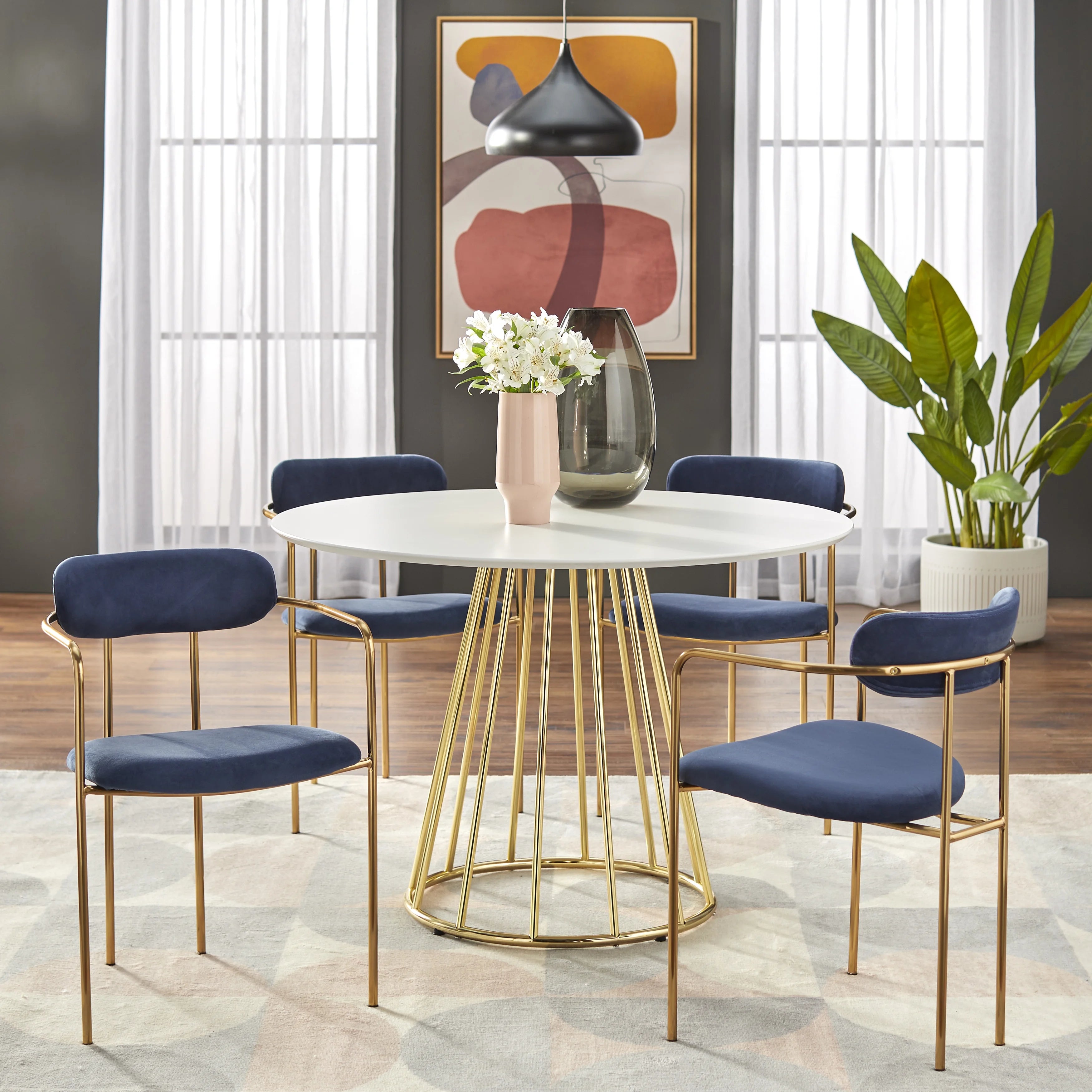 White/Gold Round Metal Dining Table I87849