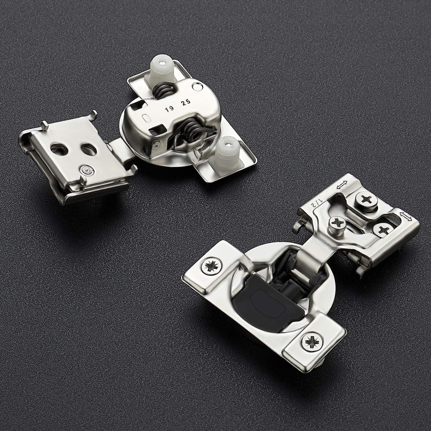 12 Pack 6 Pairs 1/2 inch Overlay Soft Close Satin Nickel Stainless Steel Concealed Hinges D45421