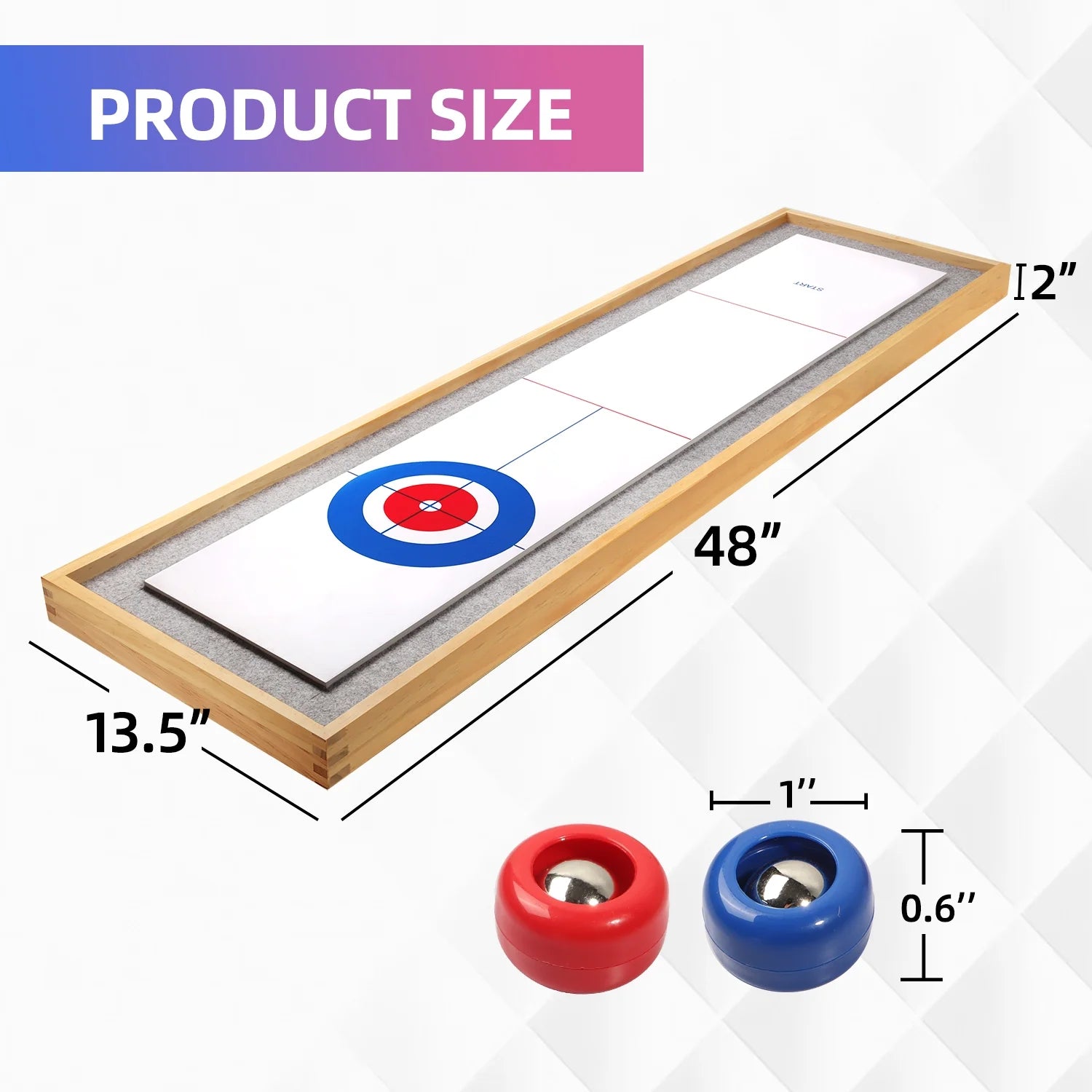 2-in-1 Solid Wood Mini Shuffleboard and Curling Tabletop Game Board Set with 8 Rollers E855