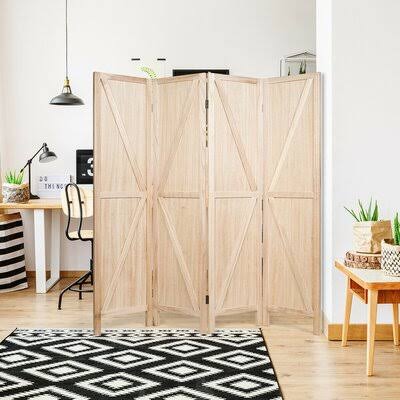 Natural 4 Panels Folding Wooden Room Divider U47584