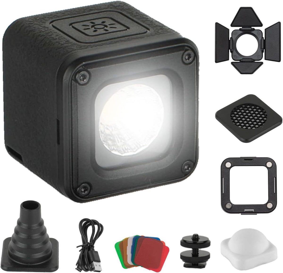 LED Video Light, Waterproof Portable Lighting Kit Mini Cube with 8 Color Filters, Dimmable Fill Photography Light 5600K CRI95 G65983