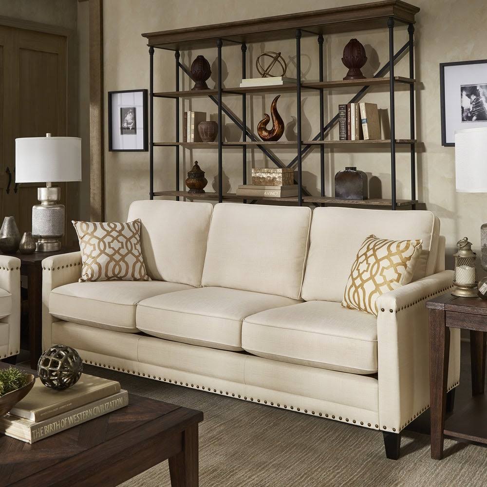 Ivory Fabric Sofa with Nailhead Trim H673