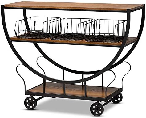Brown Finished Wood and Black Finished Metal Console Cart O3508