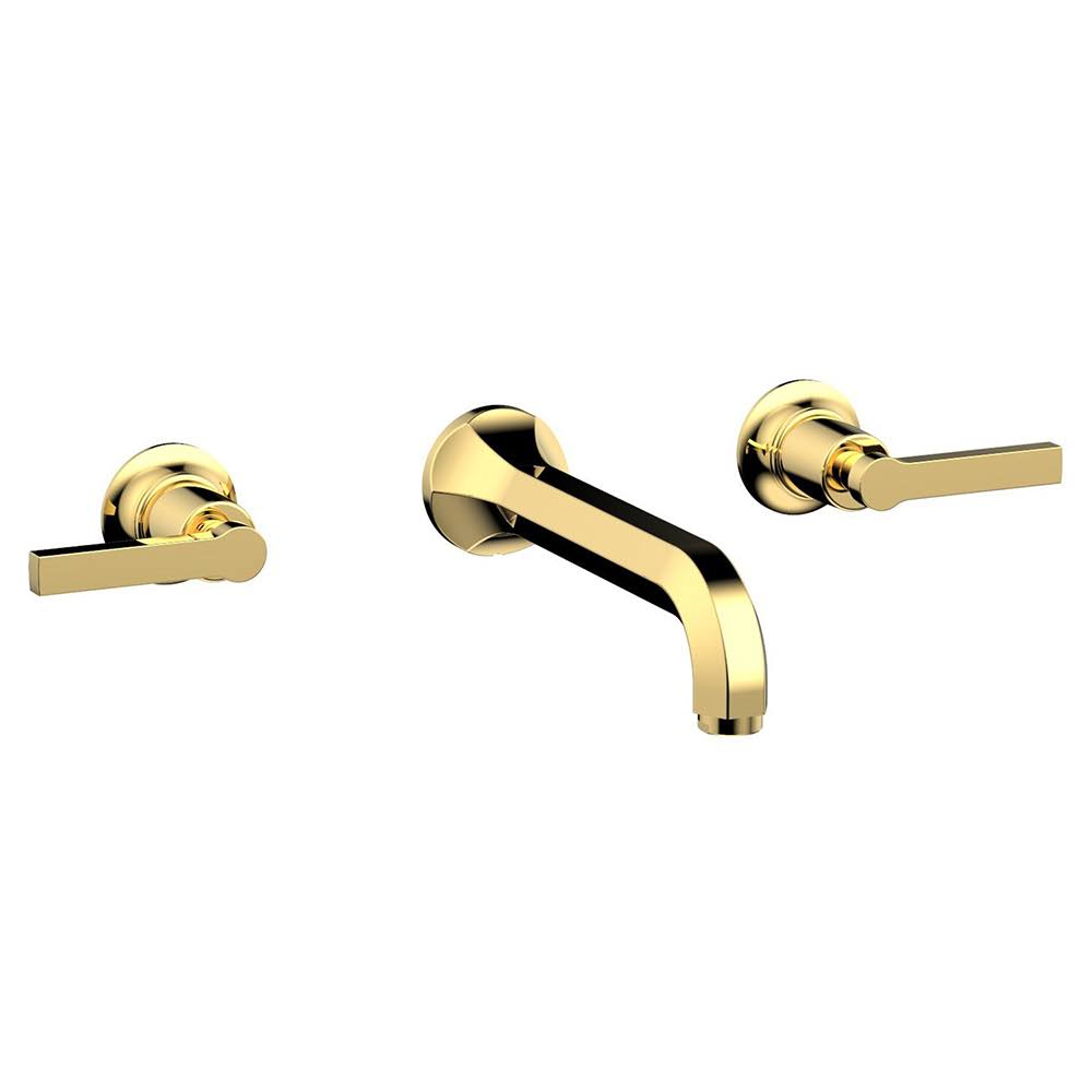 Polished Brass Double Lever Handle Wall Mount Bathroom Sink Faucet B26919