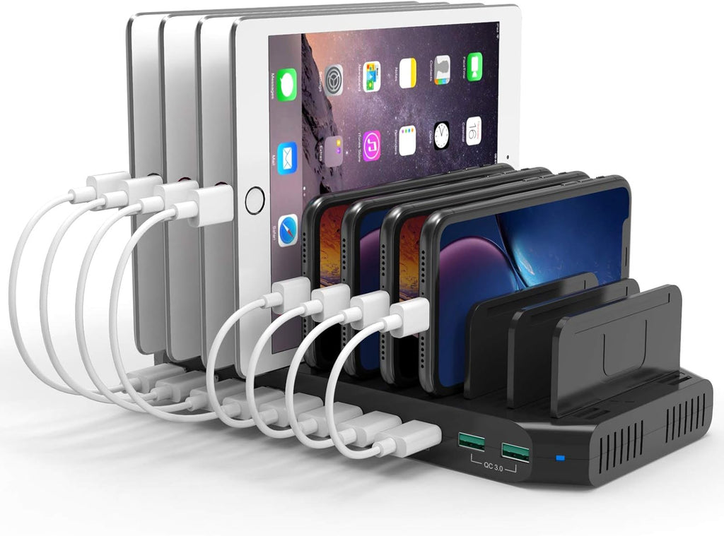Black USB Charging Station 10 Port with 2 QC 3.0, Detachable Dividers, Pack of 2 K170