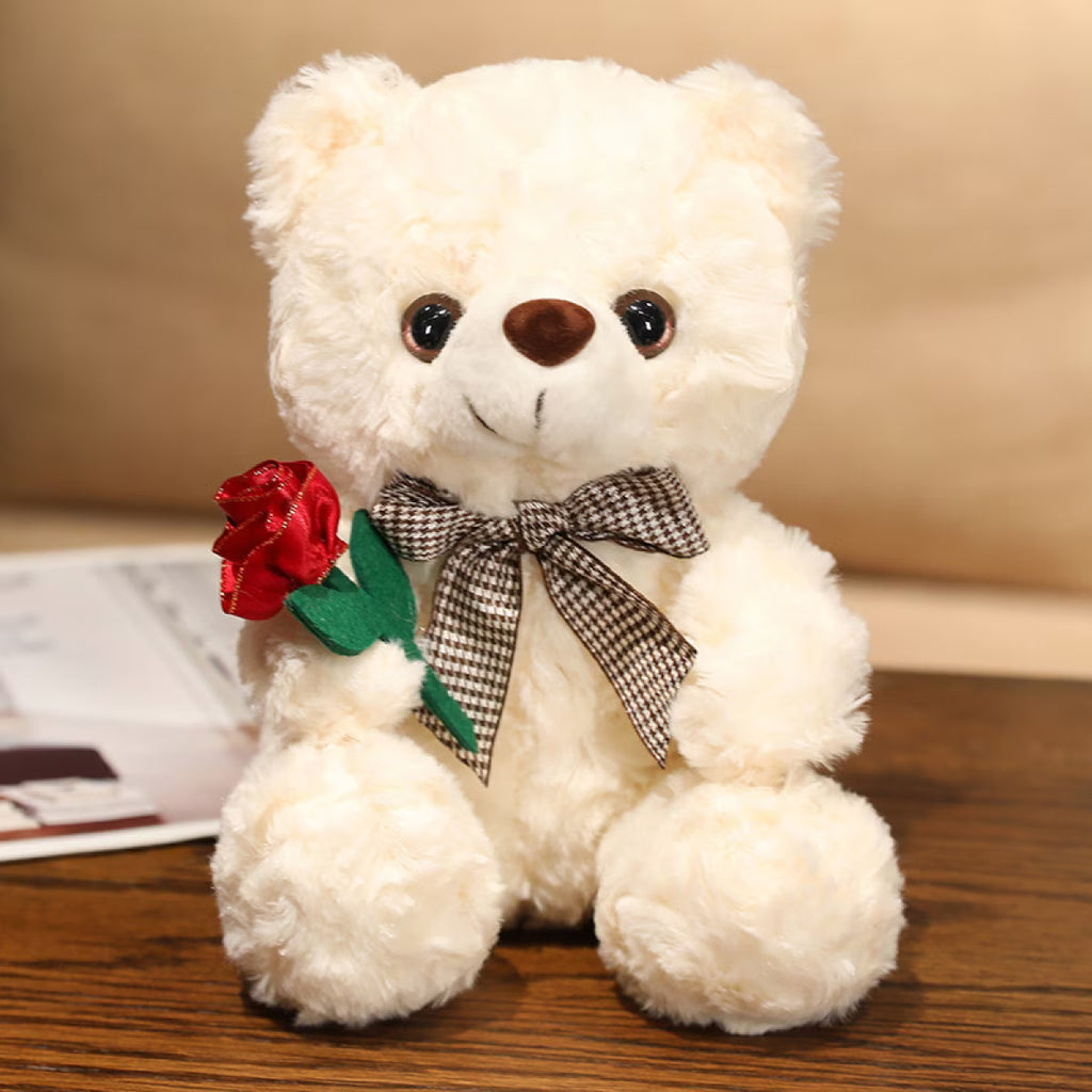 White Plush Roses Teddy Bear Doll G555279