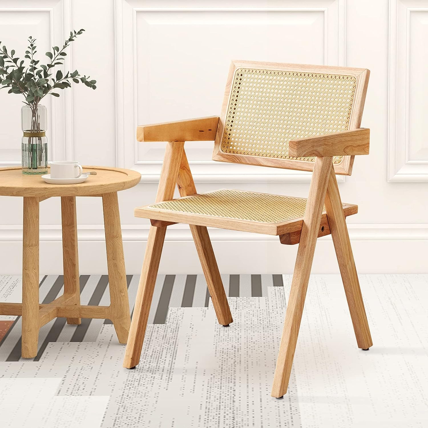Rattan Cane Dining Chair with Wood Base H779326