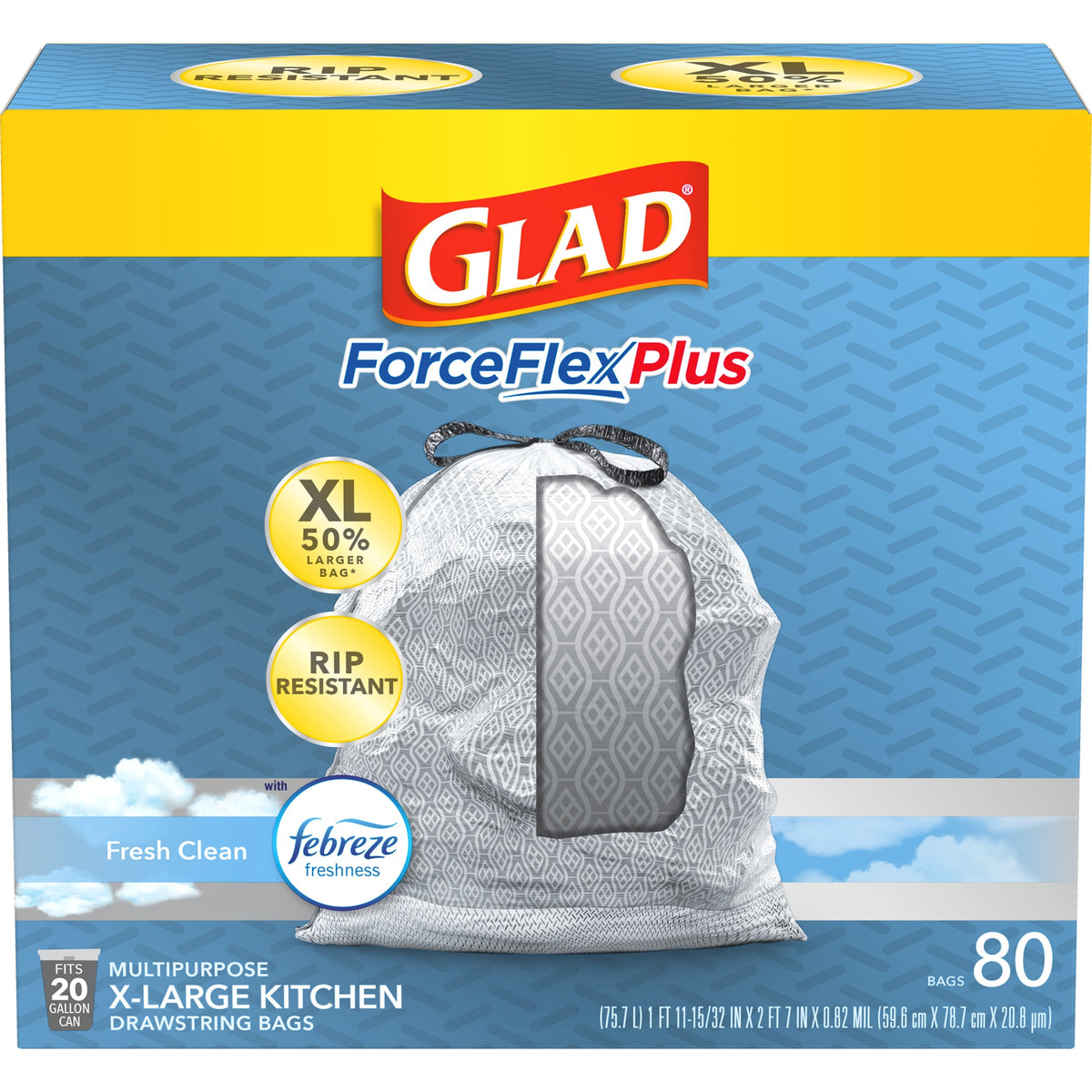 20 Gallon Grey Kitchen Drawstring Trash Bags, 80 Count F41593