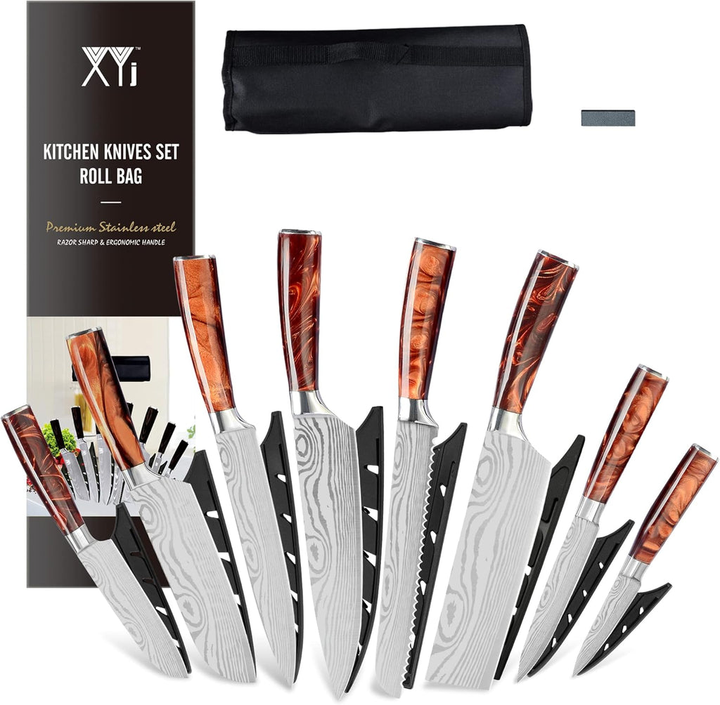 8-pieces Stainless Steel Kitchen Knife Set with Carry Roll Bag E382815
