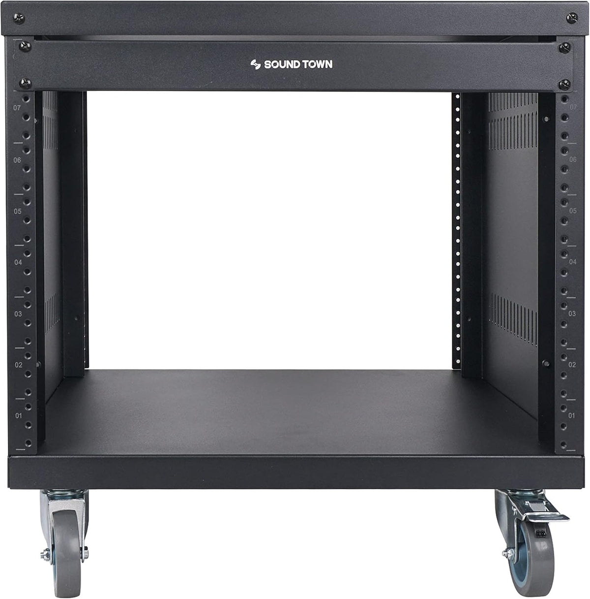 8U Steel Rack with 3" Locking Casters and Vented Side Panels W63255