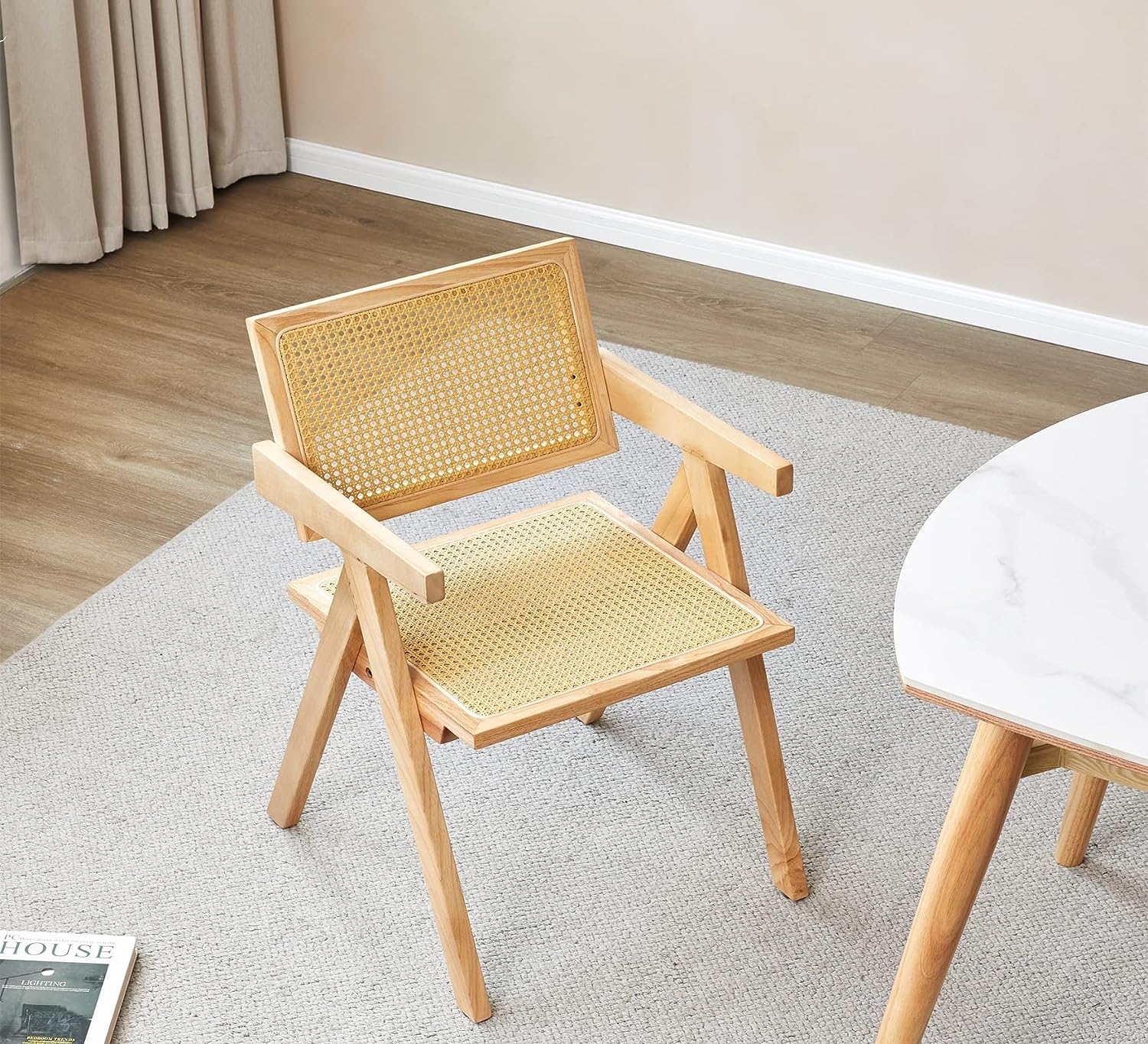 Rattan Cane Dining Chair with Wood Base H779326