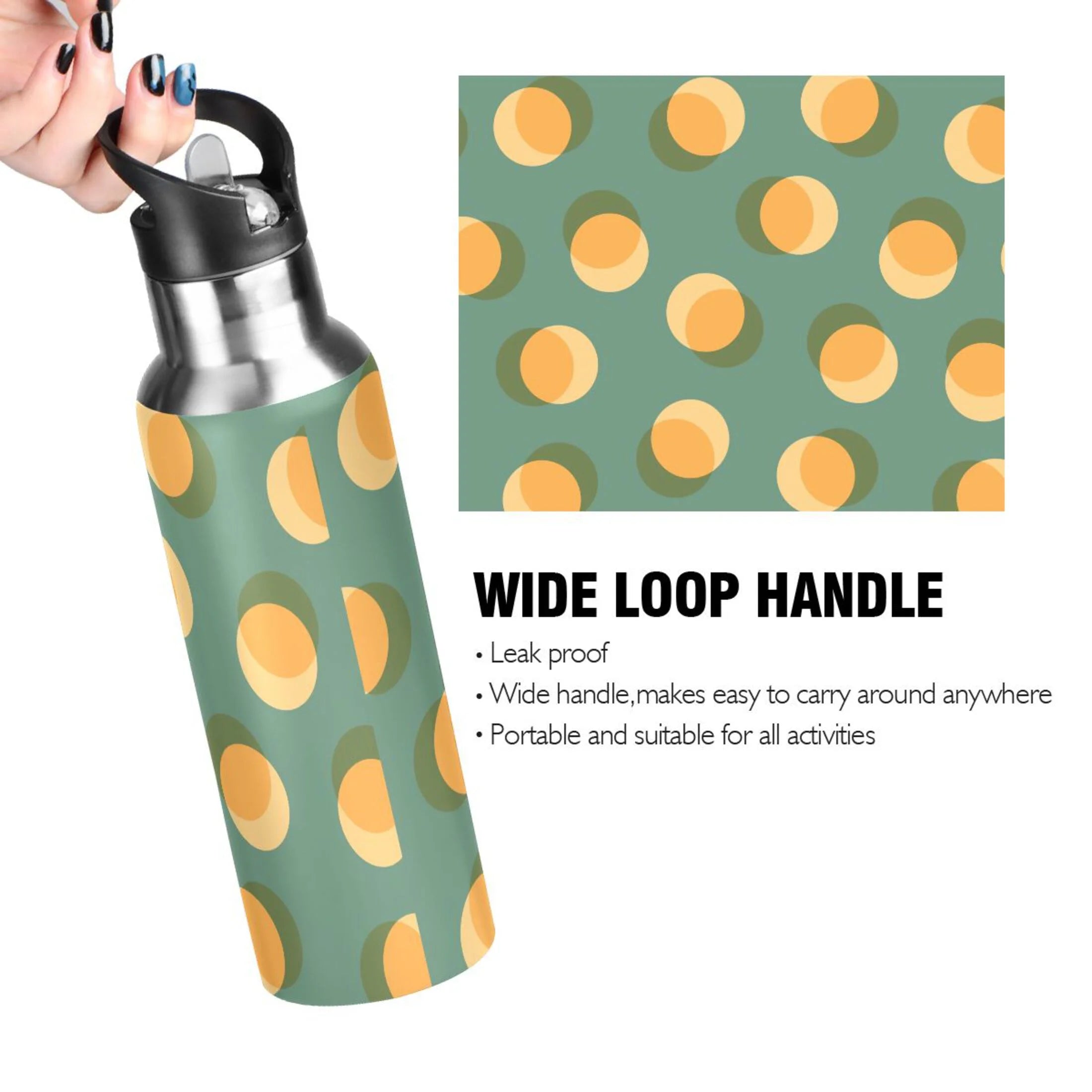 Yellow Green Polka Dot Stainless Steel Insulated Water Bottle with Straw Lid X8927