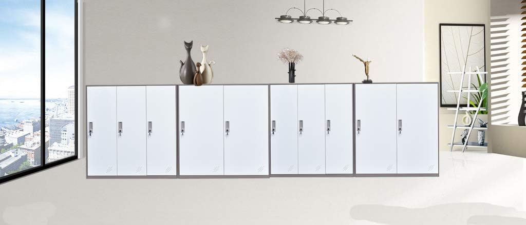 White Metal Storage Cabinet with Lock and Doors N2243