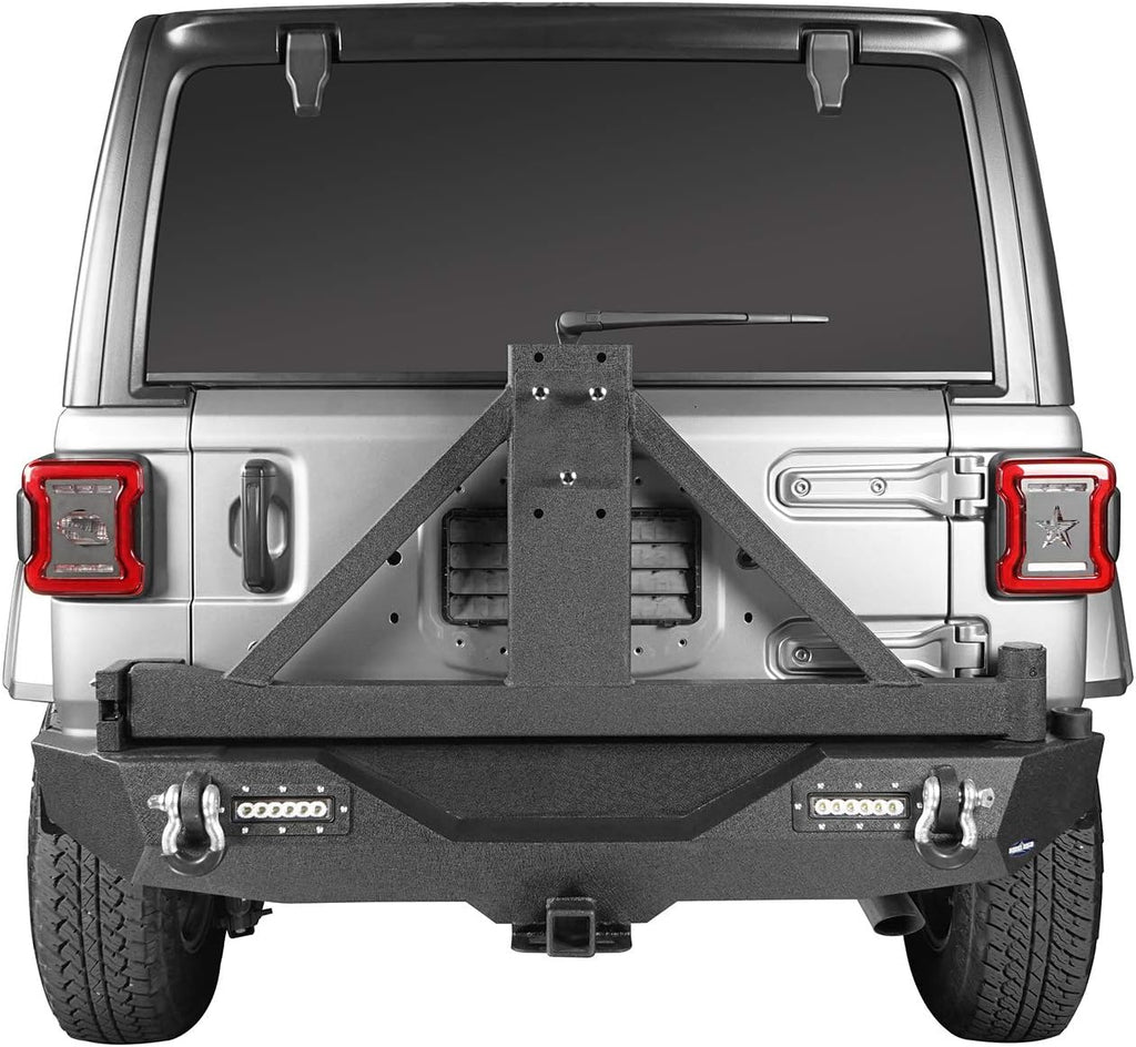 Solid Steel Rear Bumper with Spare Tire Carrier & LED Floodlights A916309