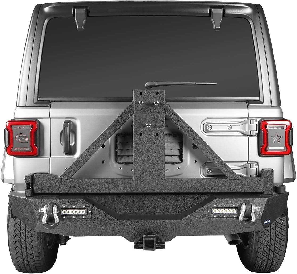 Solid Steel Rear Bumper with Spare Tire Carrier & LED Floodlights A916309