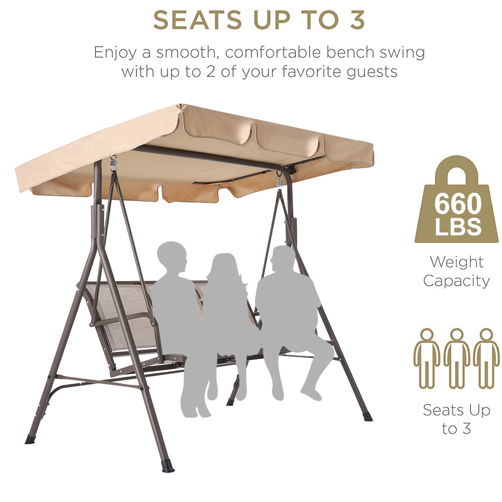 3 Person Outdoor Patio Swing with Canopy Metal Frame Textilene Seats U619