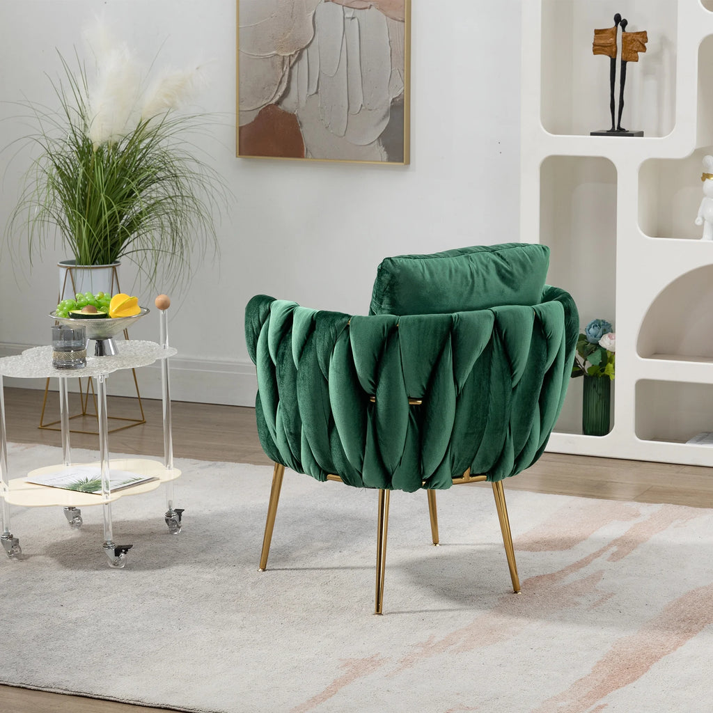 Green Velvet Accent Chair with Pillow O9999
